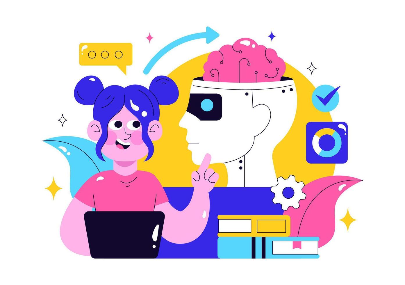 Data Science and Machine Learning Illustration with Artificial Intelligence Experts Working on Technology vector