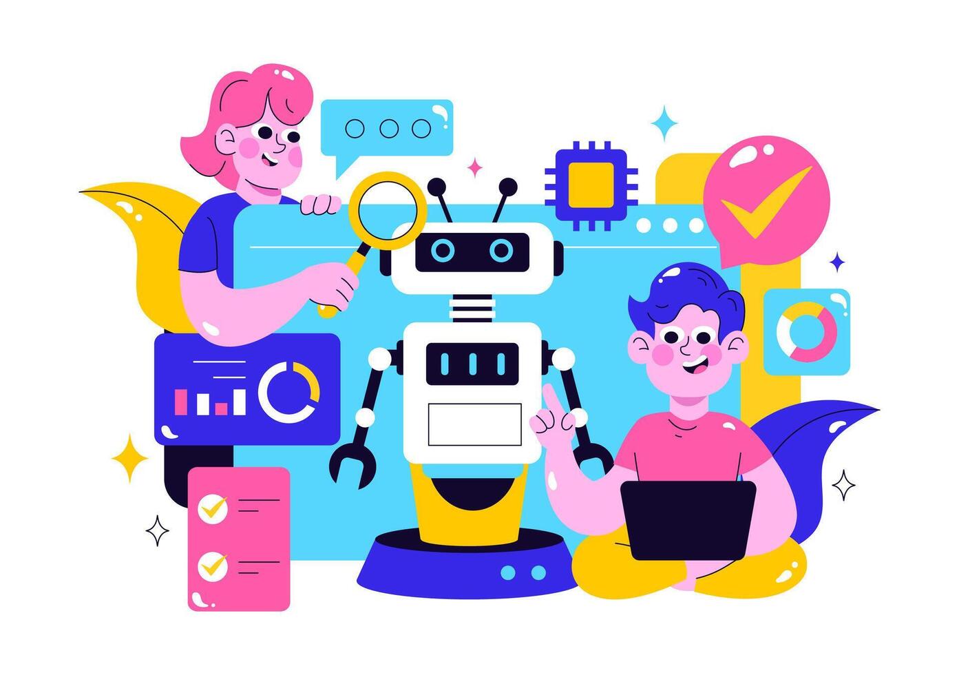 Data Analytics and Machine Learning Illustration with Artificial Intelligence Technology Theme vector