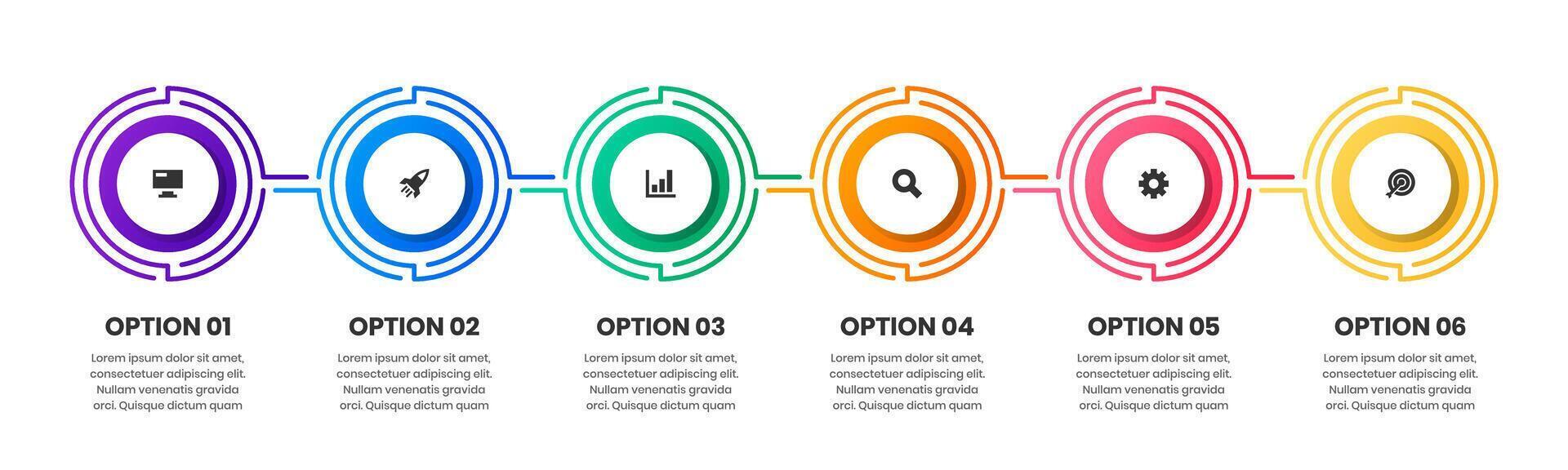 Timeline Infographic Element Design Templates with Icons and 6 Options. Suitable for Process Diagram, Presentations, Banner, Flow Chart, Infographic. vector