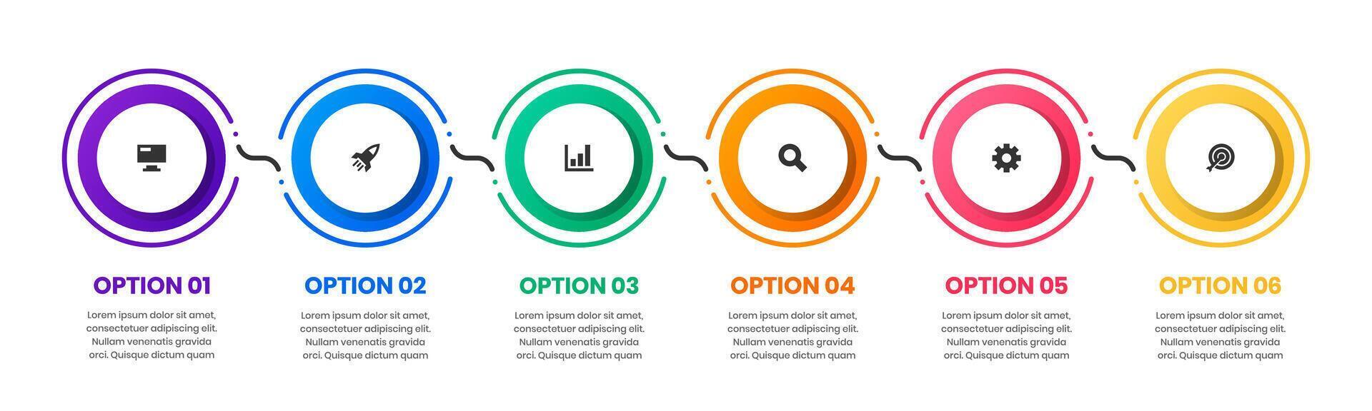 Circle Timeline Infographic Element Design Templates with Icons and 6 Options. Suitable for Process Diagram, Presentations, Workflow Layout, Banner, Flow Chart, Infographic vector