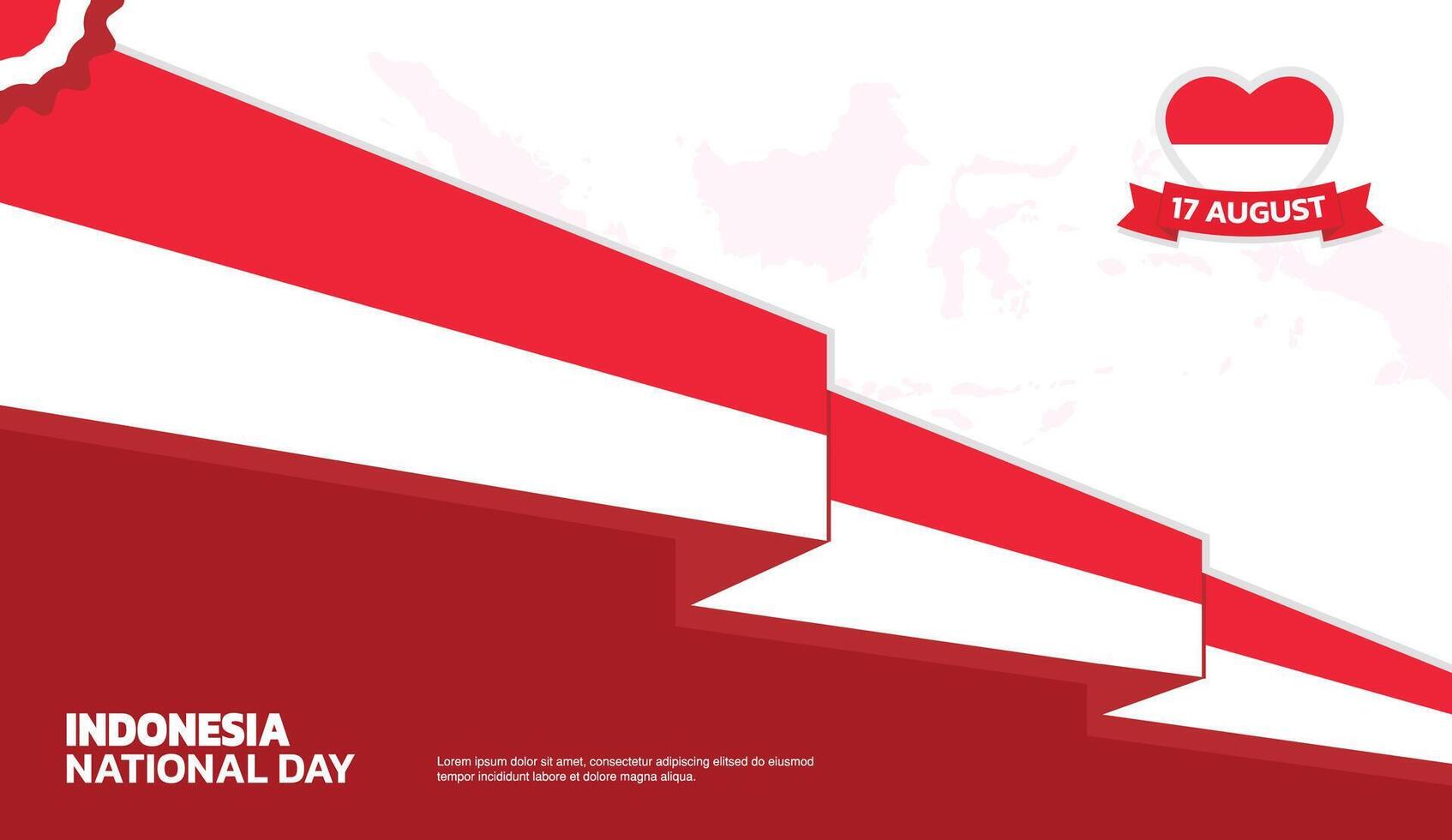 indonesia Independence Day Design, minimalist template of August 17th design elements with minimalist diagonal ribbon, indonesia map and flag in poster and banner form vector