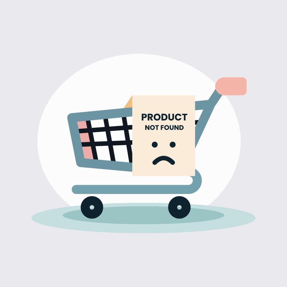 producto no encontró ilustración en moderno plano estilo. ideal para comercio electrónico aplicaciones, sitios web, o error paginas completamente editable con suave color paleta y limpiar composición. vector