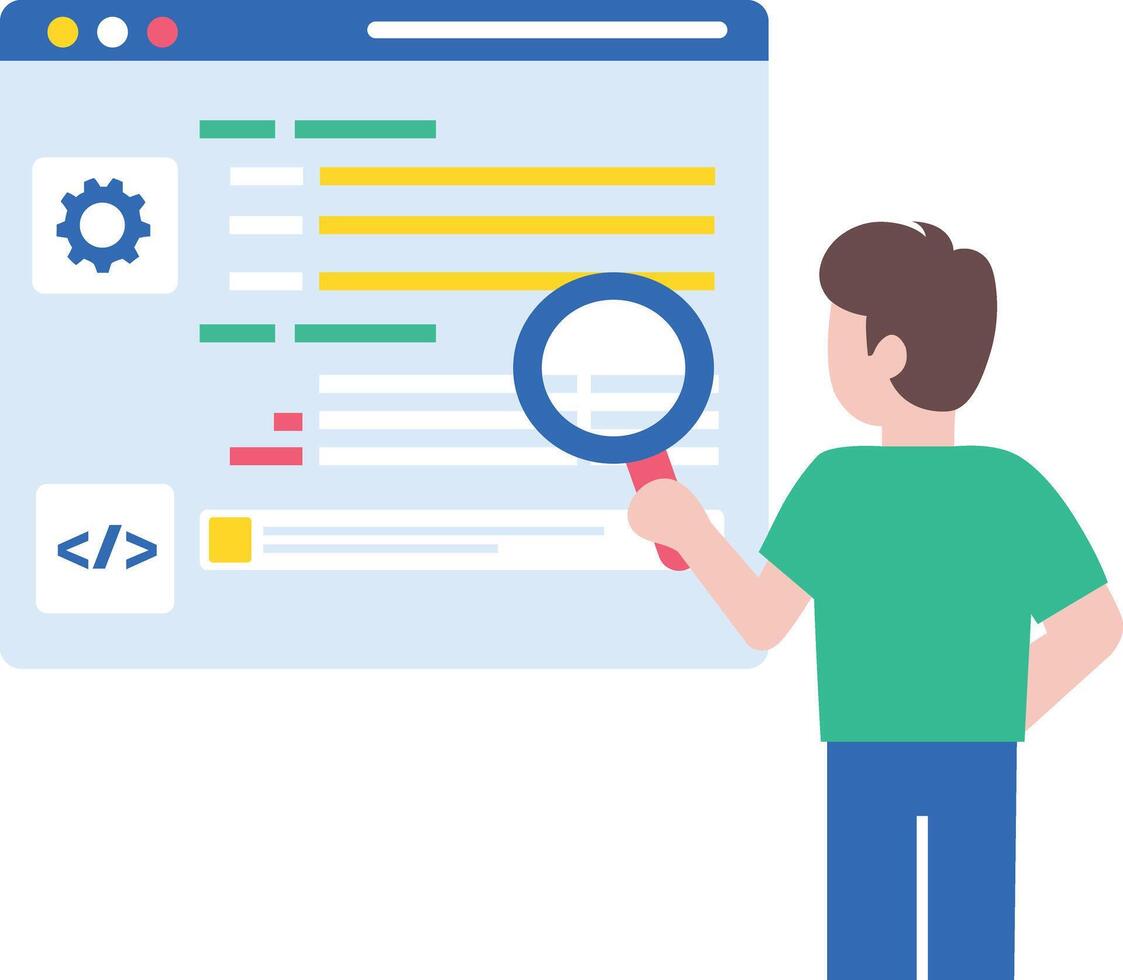 A flat style illustration showing a person doing error detection vector