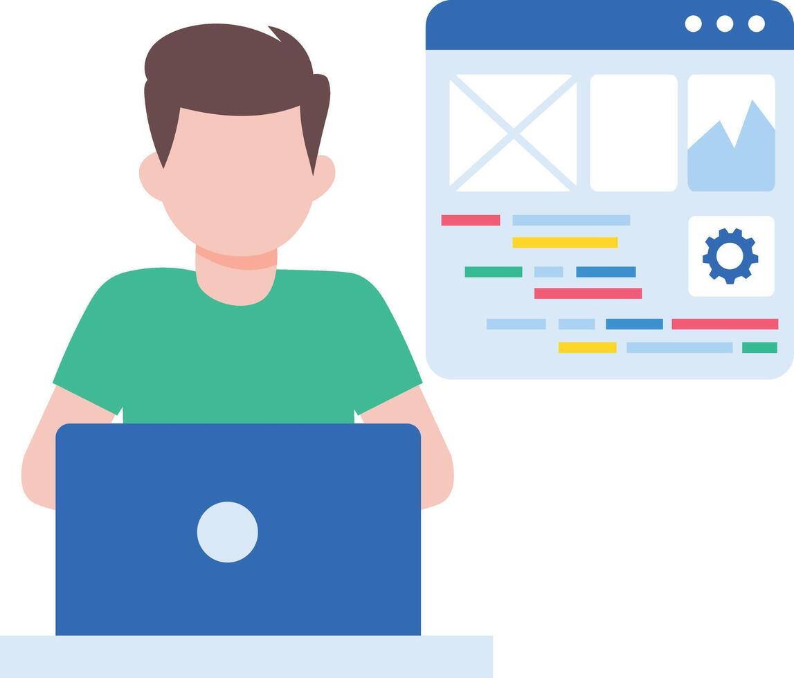 un plano estilo ilustración demostración un persona despliegue código vector