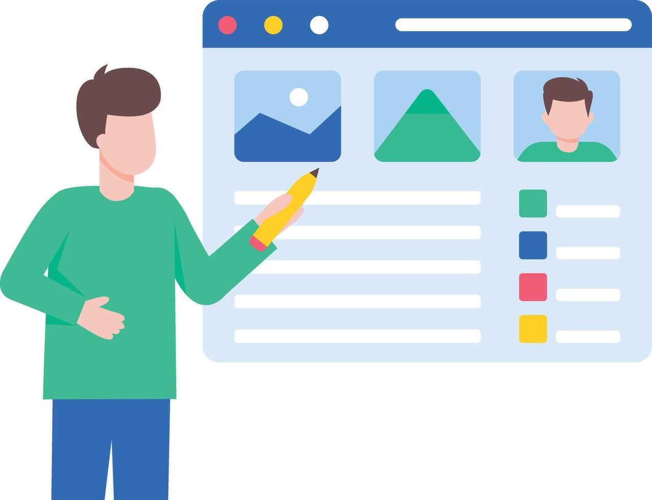 A flat style illustration showing frontend developer vector