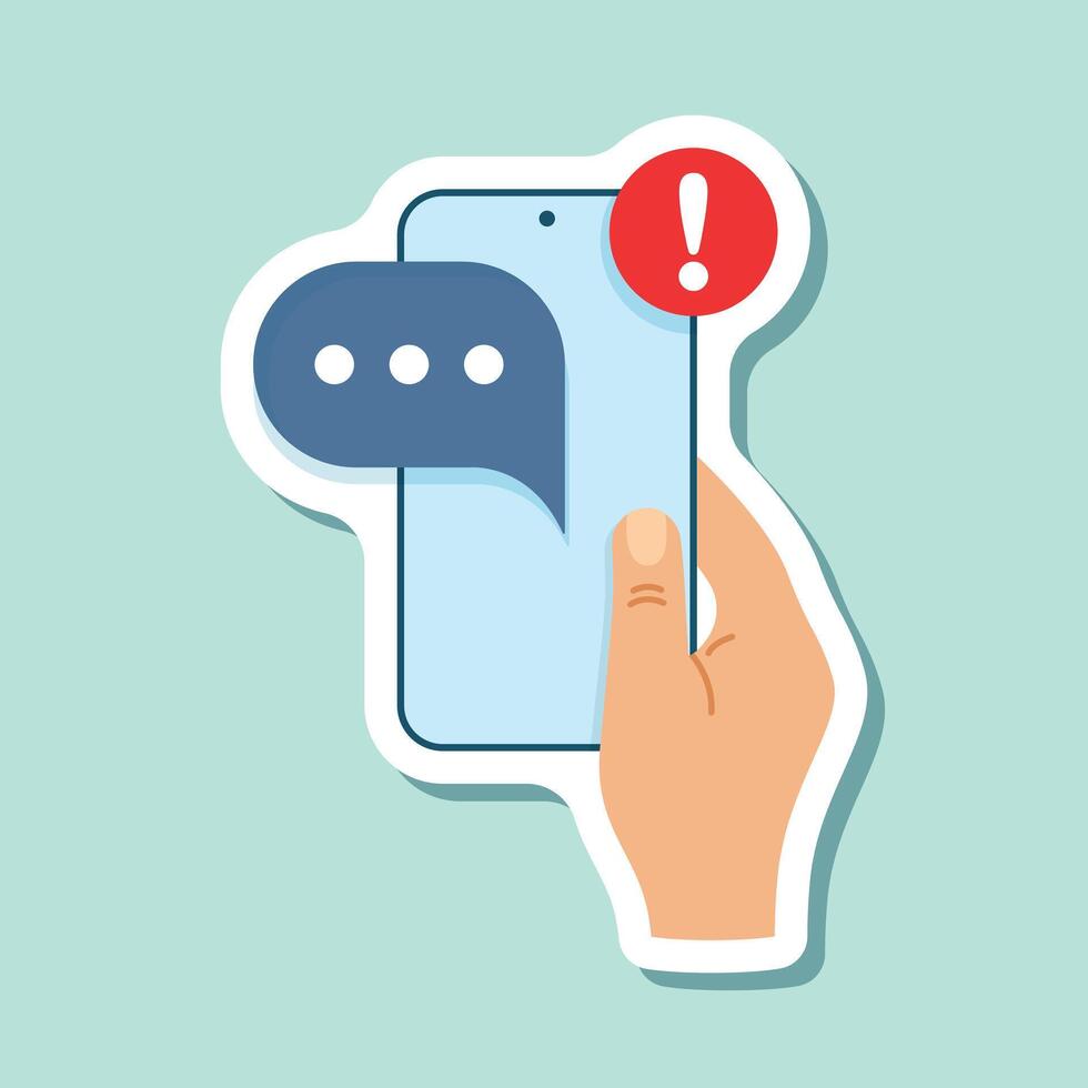 Hand holding smartphone with text message icon vector