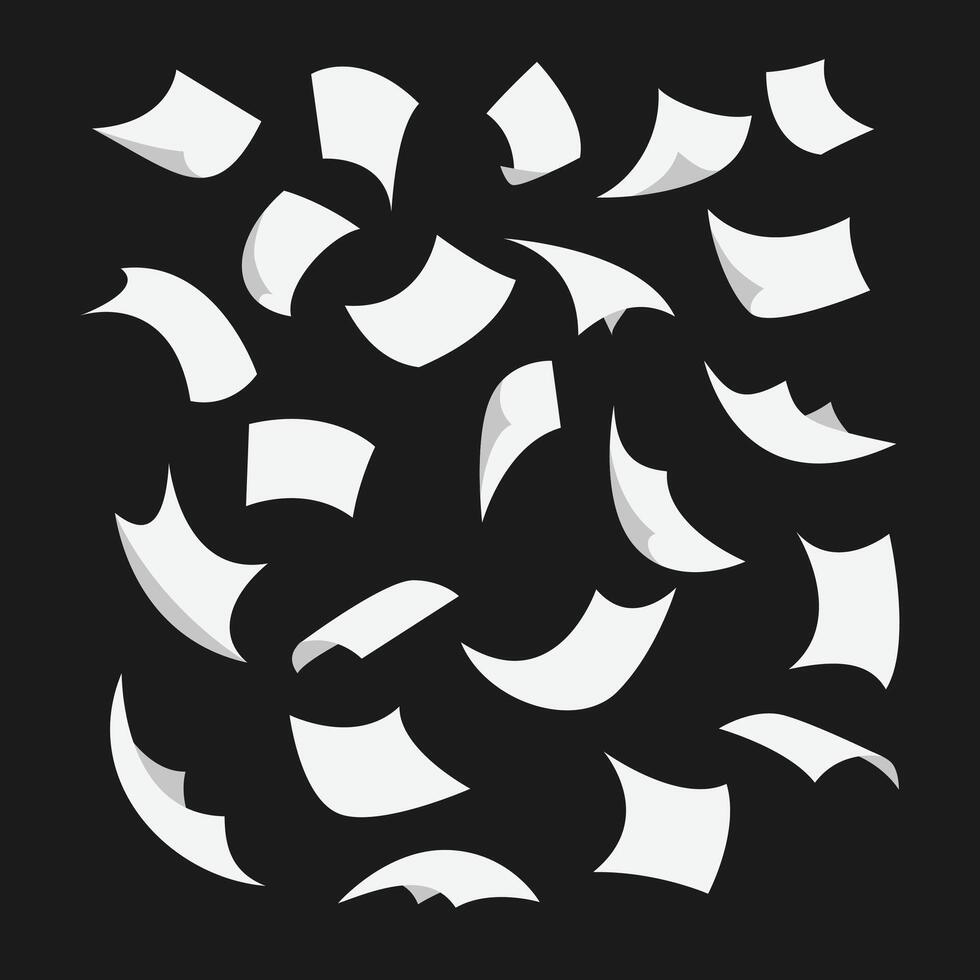 Flying Paper sheet set collection, Flying blank document pages, white sheet documents and blank document page on wind isolated transparent background, illustration. vector