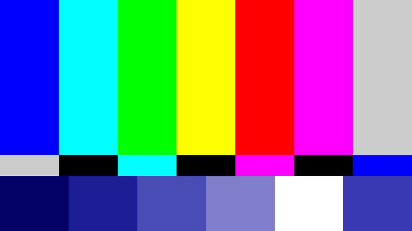 Classic TV test pattern with vertical color bars and shades of blue for testing signal transmission and display calibration. Multicolor, retro, television broadcast. vector