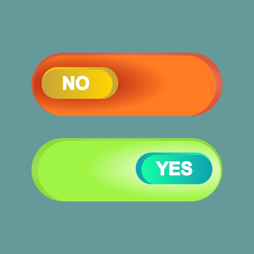 UI elements illustrating a 'yes' and 'no' toggle. Representing choice, decisions and user interface design. Contrasting colors provide clear visual cues. Modern graphic design for selection. vector
