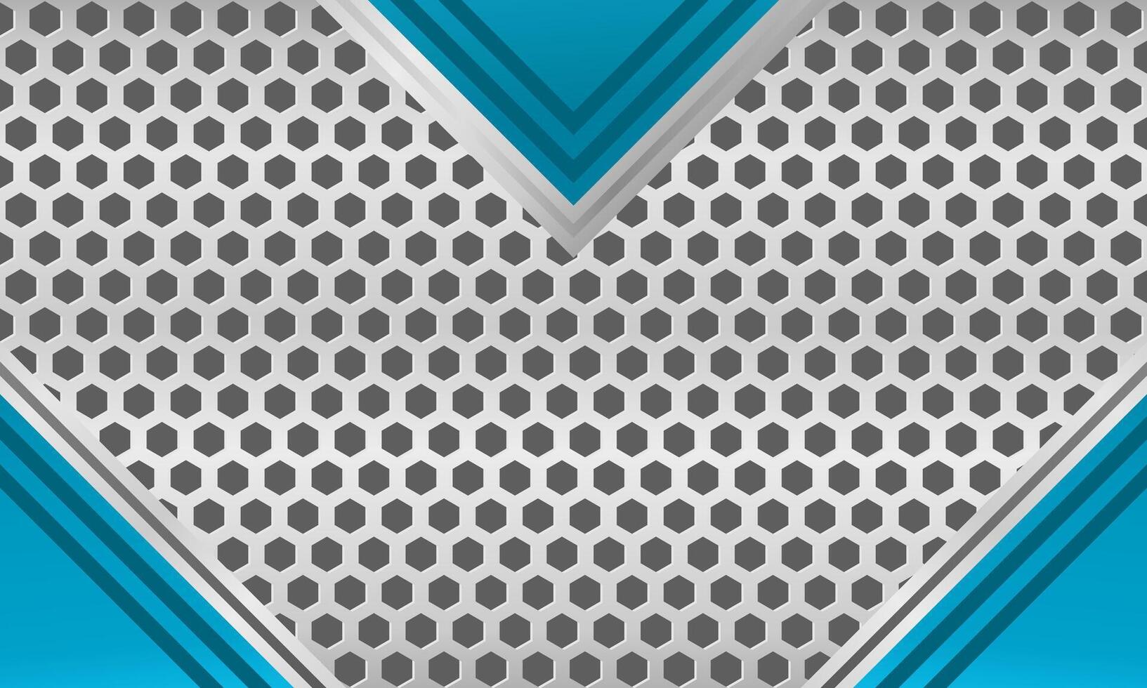 Modern V-shaped blue arrow design with metallic aesthetic hexagon background for tech layout vector