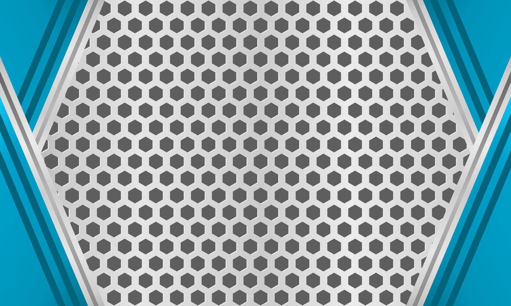 Modern metallic background with symmetrical hexagonal pattern and blue gradient lines vector