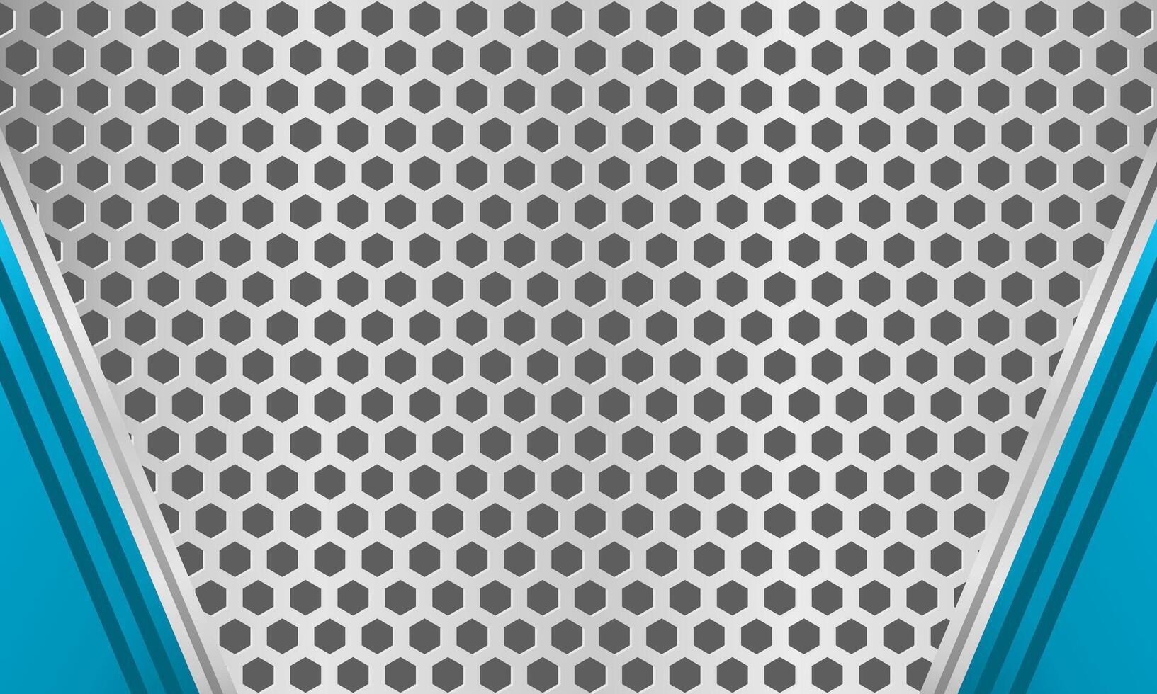 Futuristic metallic background with diagonal blue edge stripes and hexagonal pattern vector