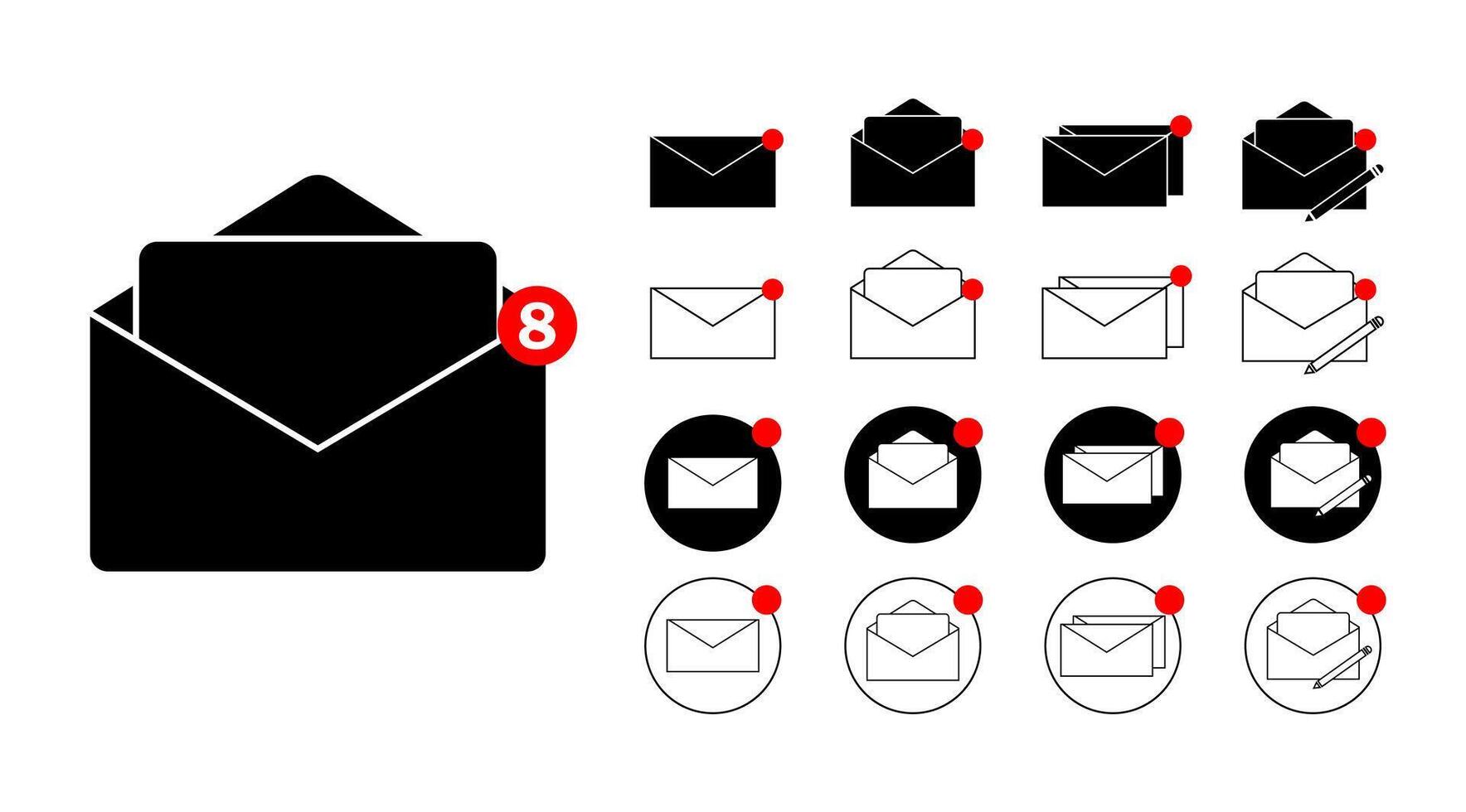 Mail and Message Notification Icon set, Envelope Outline Icon, Chat, Mailbox for Business in Modern Minimal style, Inbox illustration, stock vector