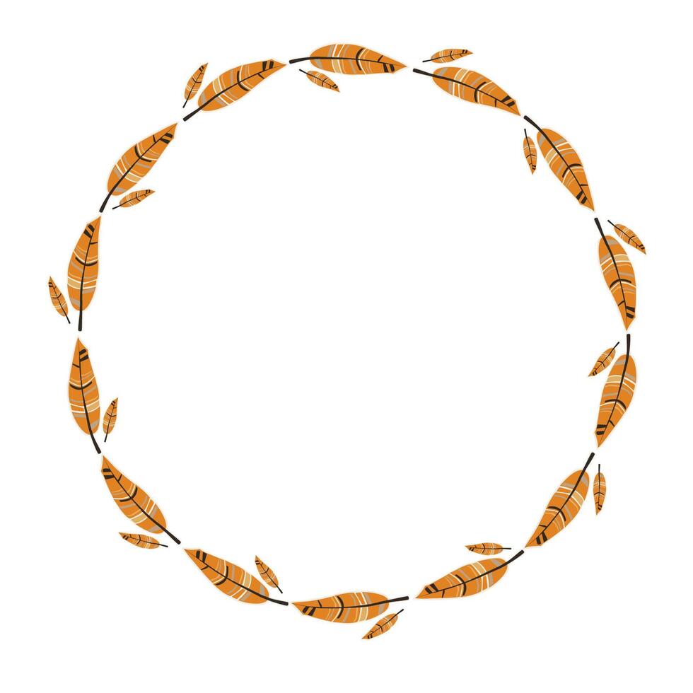 Decorative circular arrangement of orange feathers showcasing intricate patterns with a simple background vector