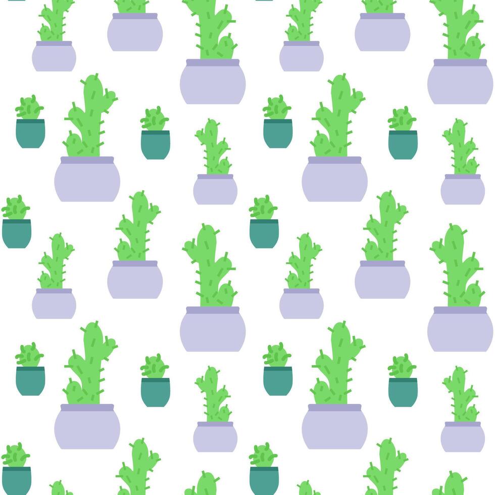 Pattern of green plants in various pots displayed on a white background for decoration or textile design vector