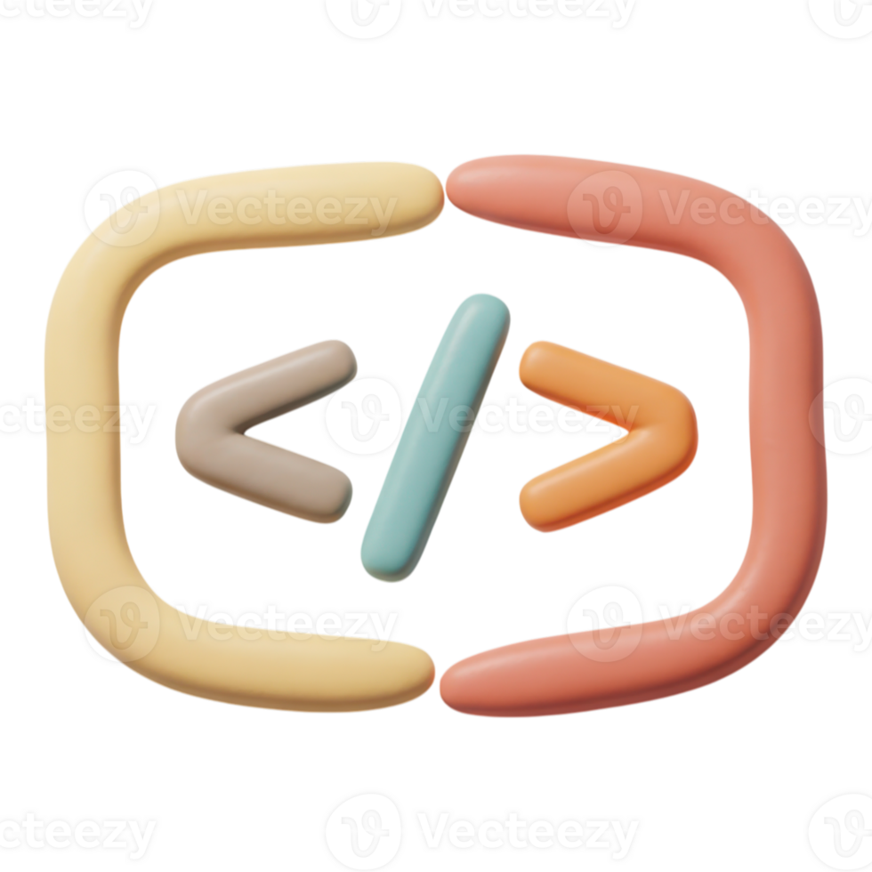 3d render of coding brackets symbol isolated on transparent background png