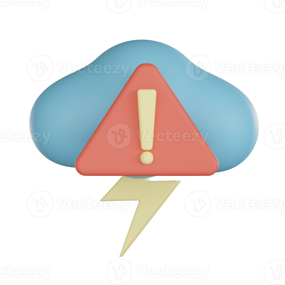 Cloud icon with lightning and warning sign in 3d style showing empty states of alert and caution png