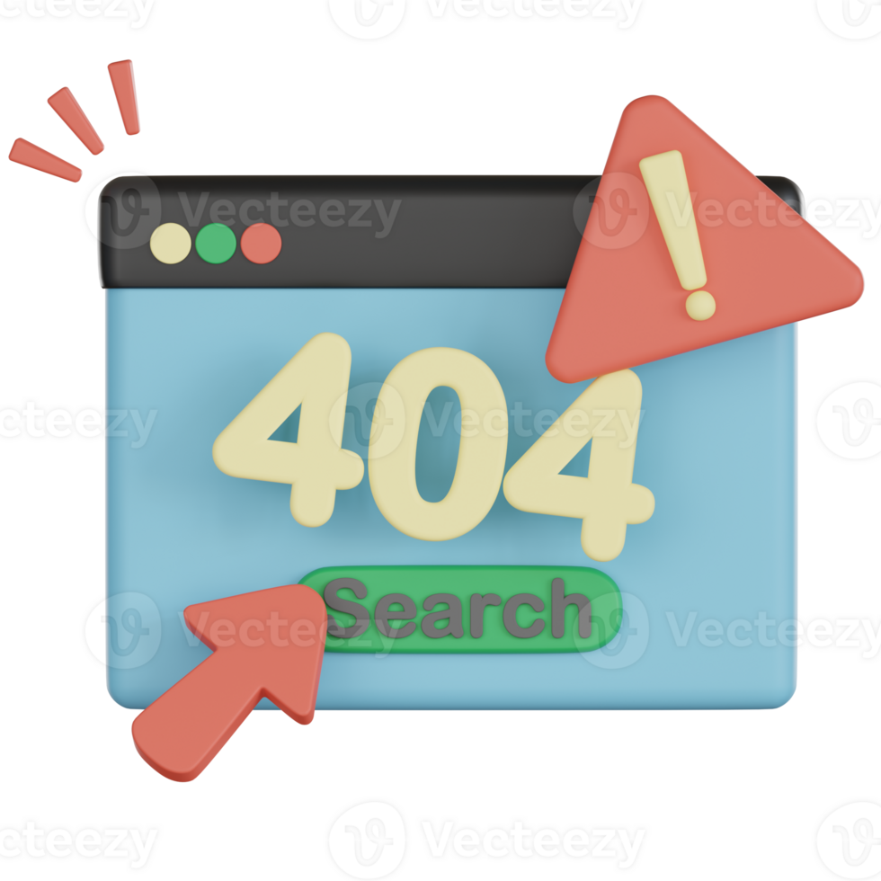 Empty states 3d icon error page alert search button cursor exclamation mark notification warning message interface design concept illustration png