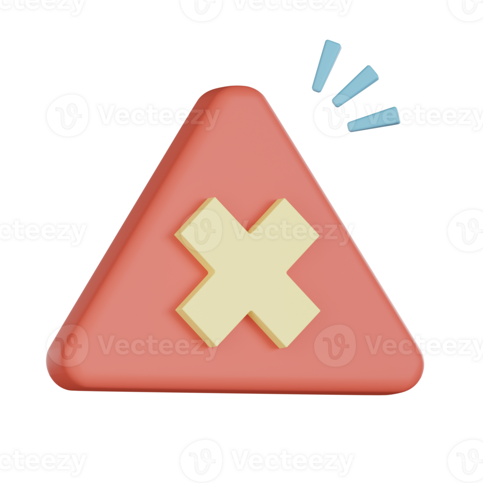 Empty states 3d icon with red triangular warning sign and yellow cross symbol showing alert or error message in modern design png