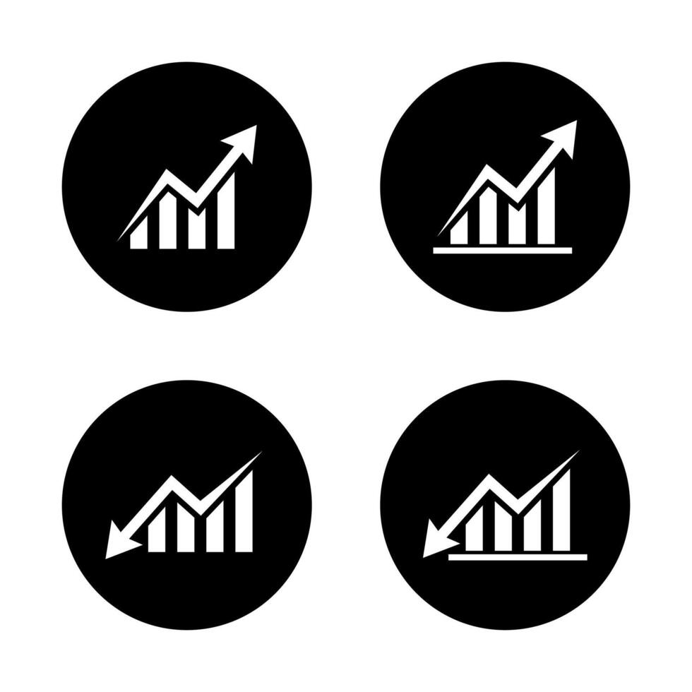 Business growth and decline icon in black circle. Up and down trend chart symbol. Increase and decrease bar graph concept vector