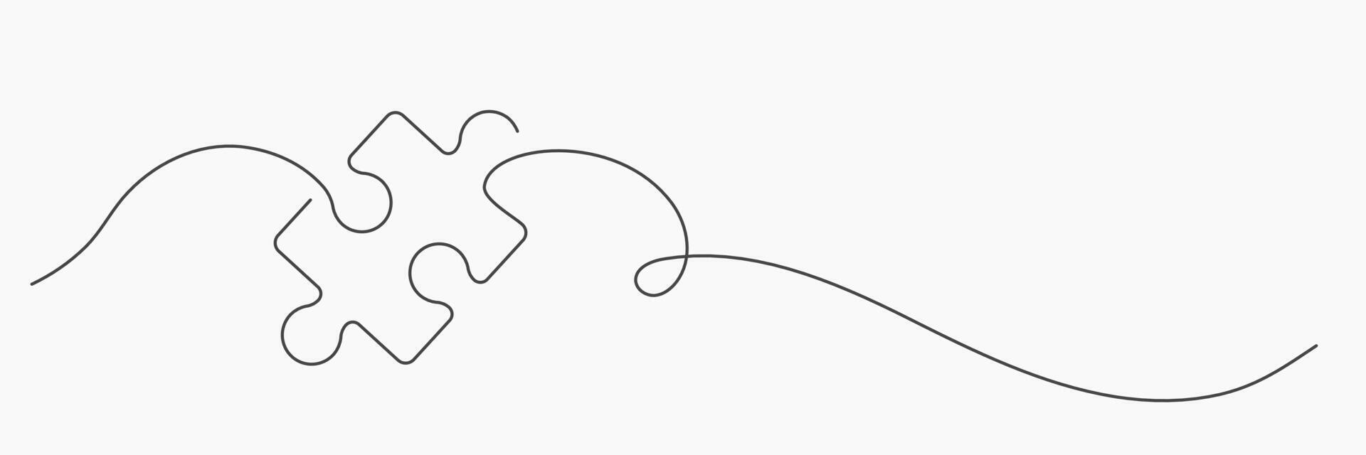 Single line drawing of puzzle piece. Continuous line art of jigsaw outline. Minimalistic concept of solution, connection, and problem solving for various design projects vector