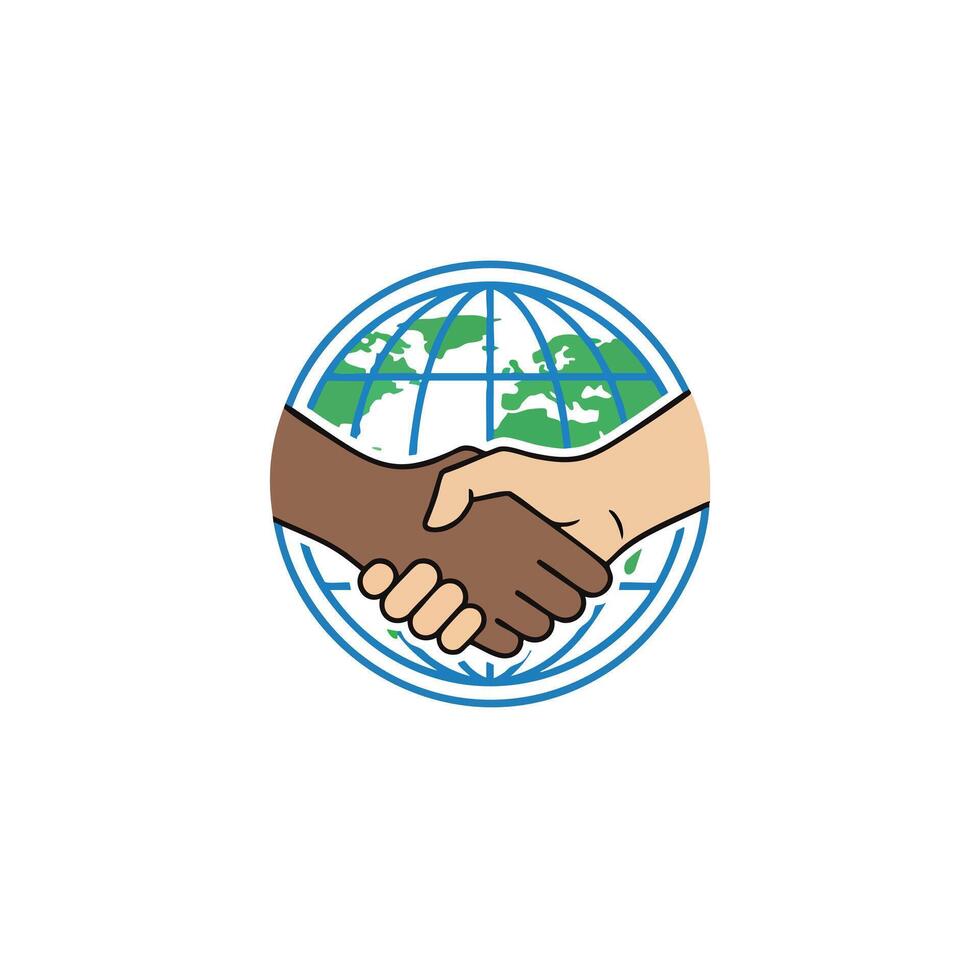 Diverse Hands Shaking Over Globe Symbolizing Unity. vector