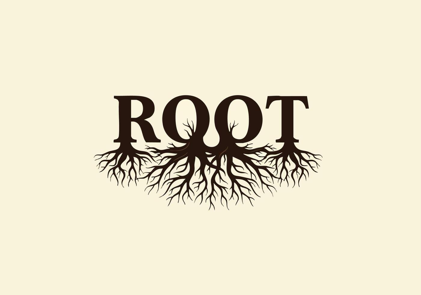 Root word typography with intricate tree roots design. vector