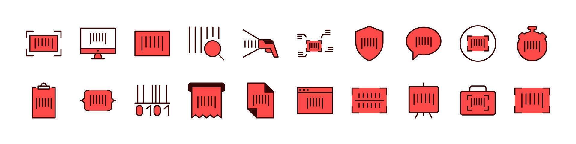 Collection of Filled Color Icons of Barcode. Minimalistic Linear Pictogram for Web and Graphic Design, Apps, Banners, Social Network and Cards vector
