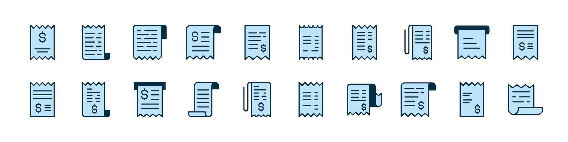 Receipt Filled Color Outline Web Icons Collection. Minimalistic Linear Pictogram for Web and Graphic Design, Apps, Banners, Social Network and Cards vector