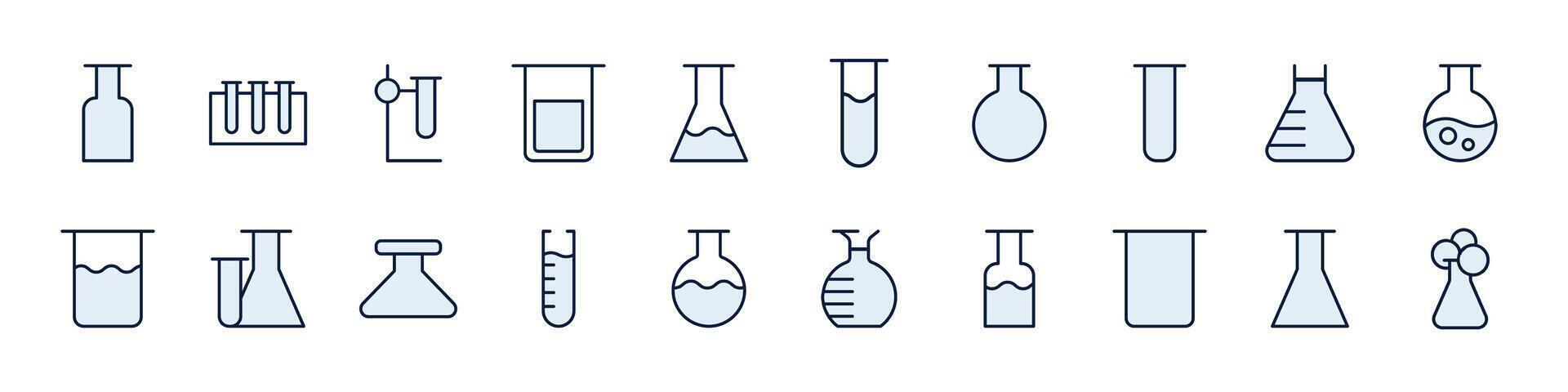 Light Blue Lab Flask Filled Color Icon Bundle. Minimalistic Linear Pictogram for Web and Graphic Design, Apps, Banners, Social Network and Cards vector