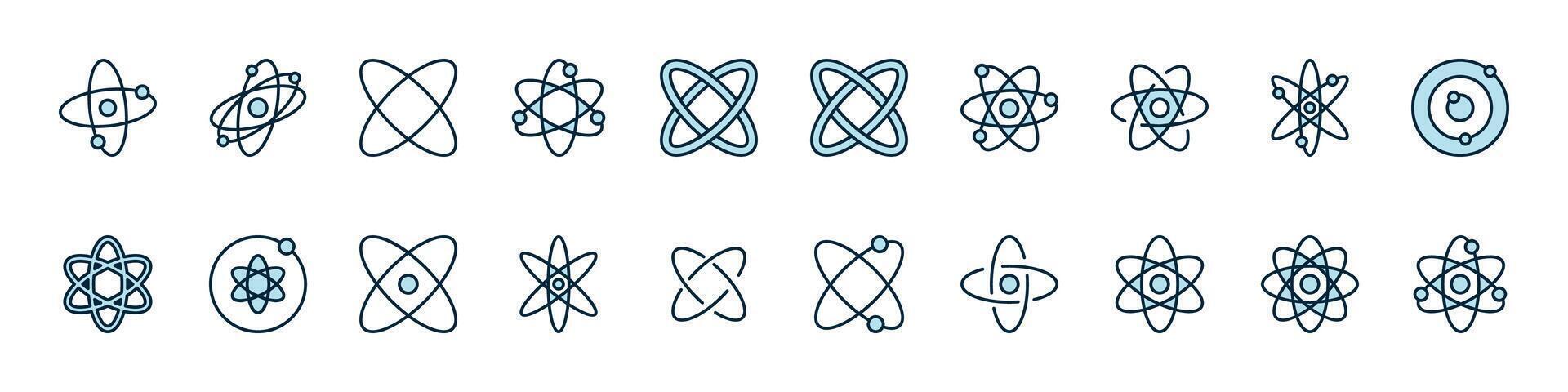 Set of Filled Color Icons of Atom or Chemical Compound. Minimalistic Linear Pictogram for Web and Graphic Design, Apps, Banners, Social Network and Cards vector