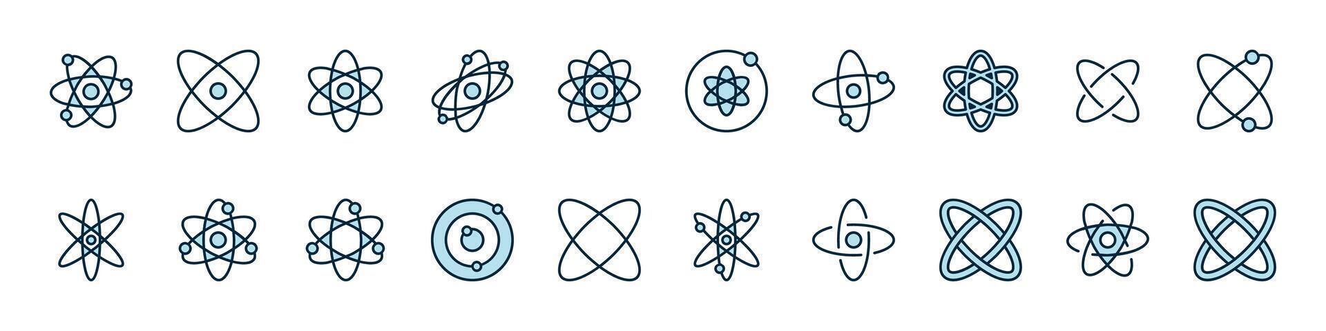 Atom or Chemical Compound Filled Color Icon Bundle. Minimalistic Linear Pictogram for Web and Graphic Design, Apps, Banners, Social Network and Cards vector