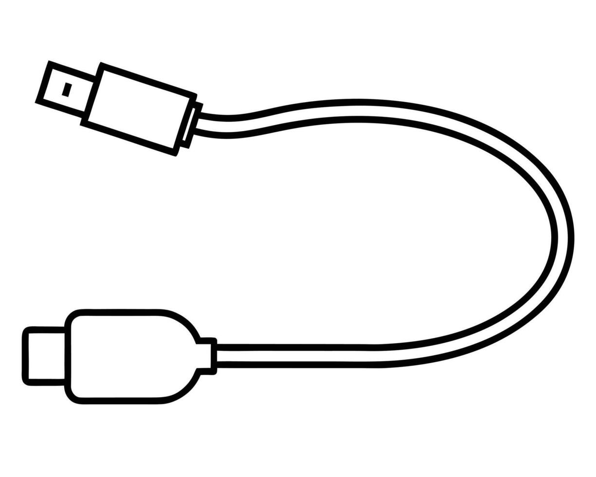 Simple Line Drawing of a USB Cable Connecting Two Devices, Isolated on White Background, Minimalist Style, Technology Illustration vector