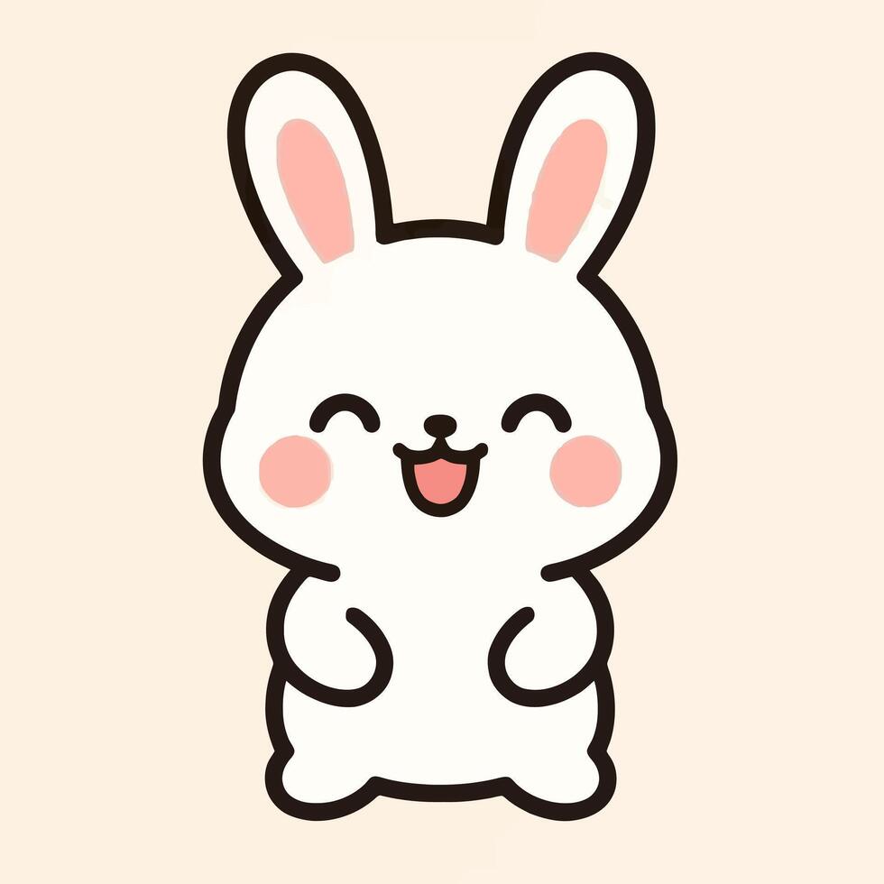 art of a delightful cartoon illustration of a bunny rabbit, radiating happiness with its cheerful smile, playful pose, and charming expression, isolated on a soft beige background vector