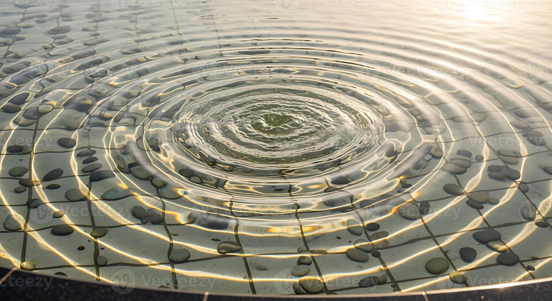 Water drop creating concentric circles on a calm lake surface photo