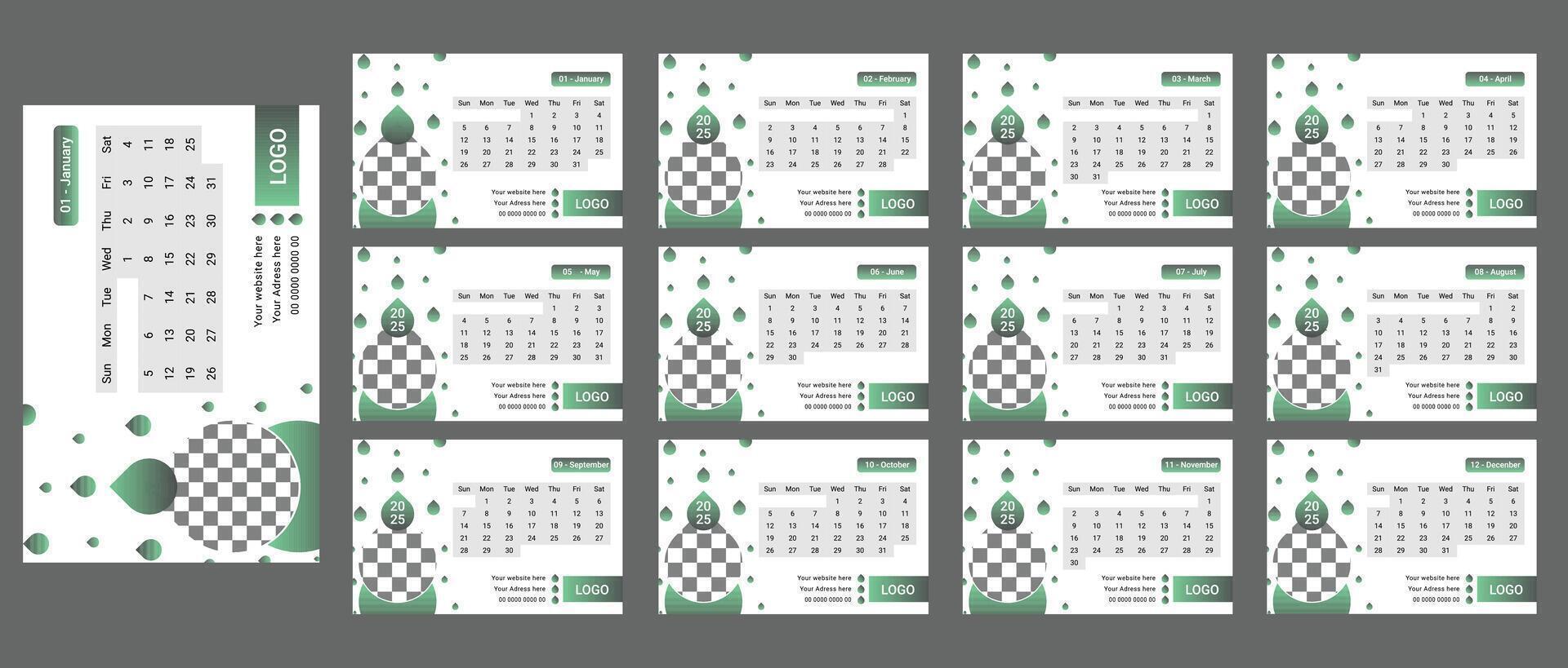 Printable Desk Calendar 2025 Template , Modern and Minimal Table Calendar Design for Office or Personal Use , Editable design Layout with Monthly Planner and Date Grid vector