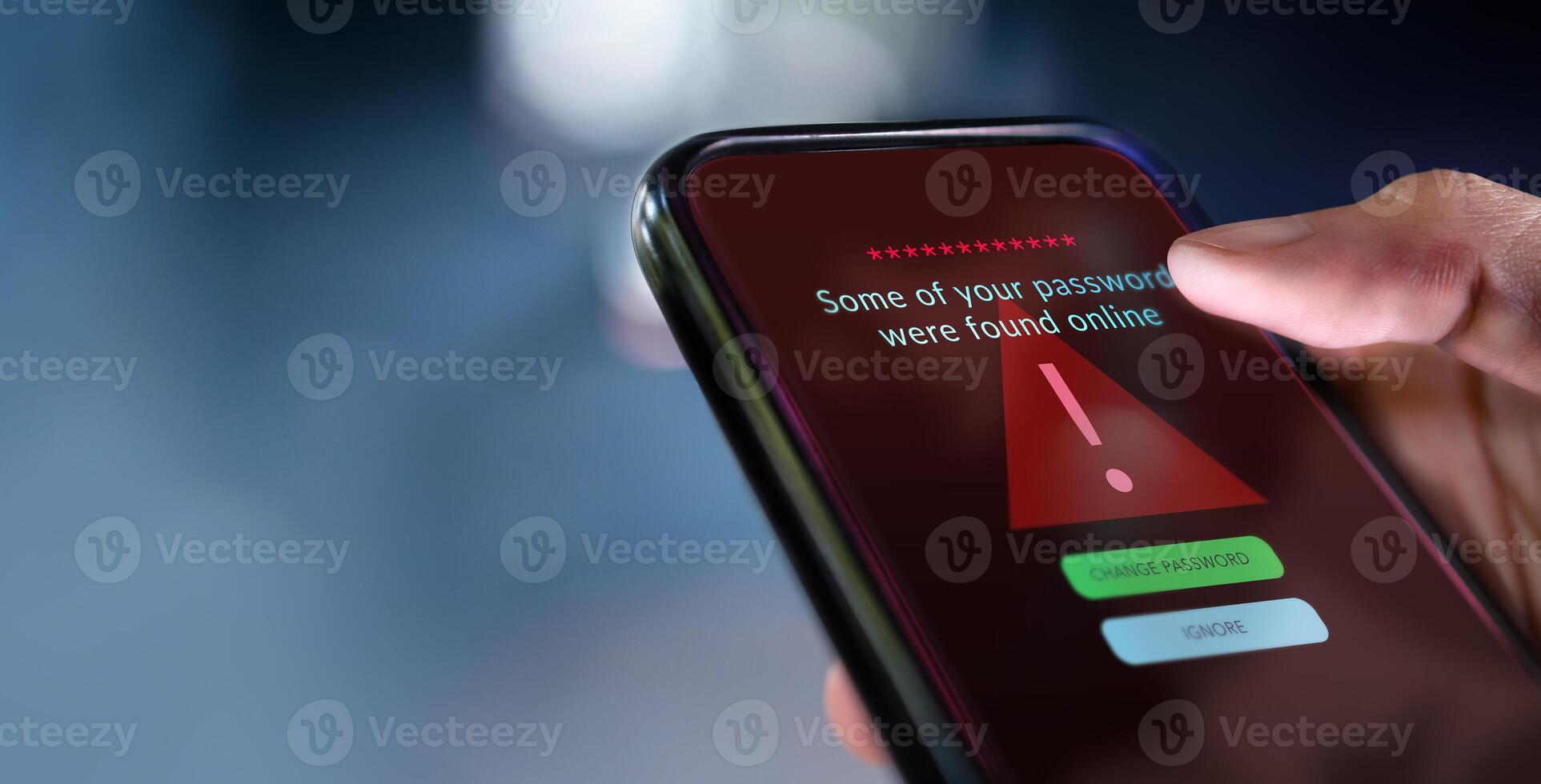 Close up smartphone display with cybersecurity alert, highlighting risks of cybercrime, data breach, and digital vulnerability. red tone photo