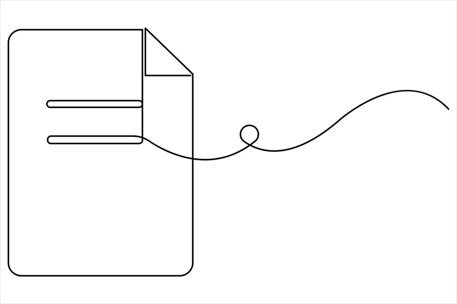 Continuous single line drawing of document with folded corner vector