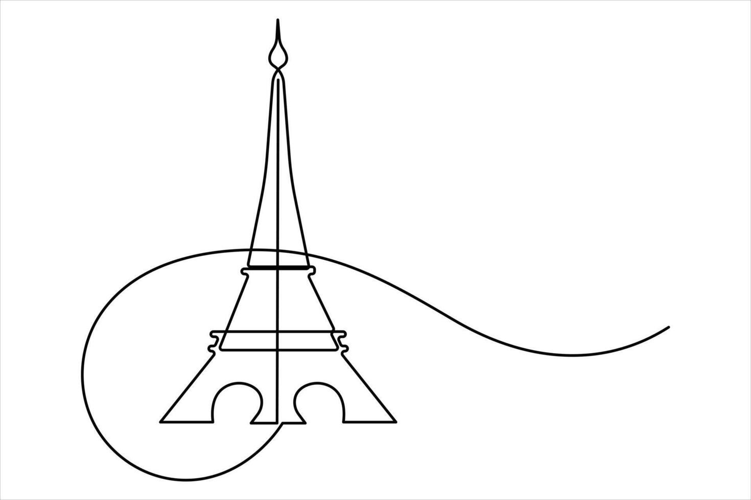 Continuous one line drawing of Eiffel Tower vector