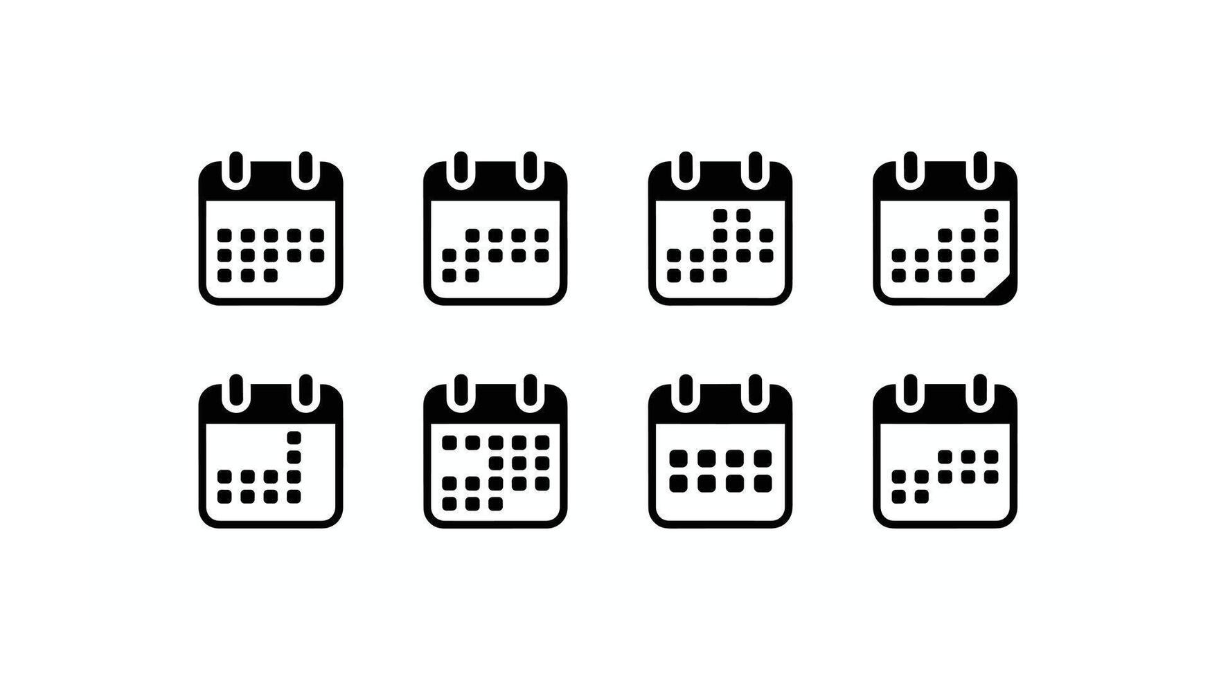 Calendar Icon Set Schedule, Appointment, and Reminder Symbols for UI Design and Web Development, Black and White Isolated on White Background vector