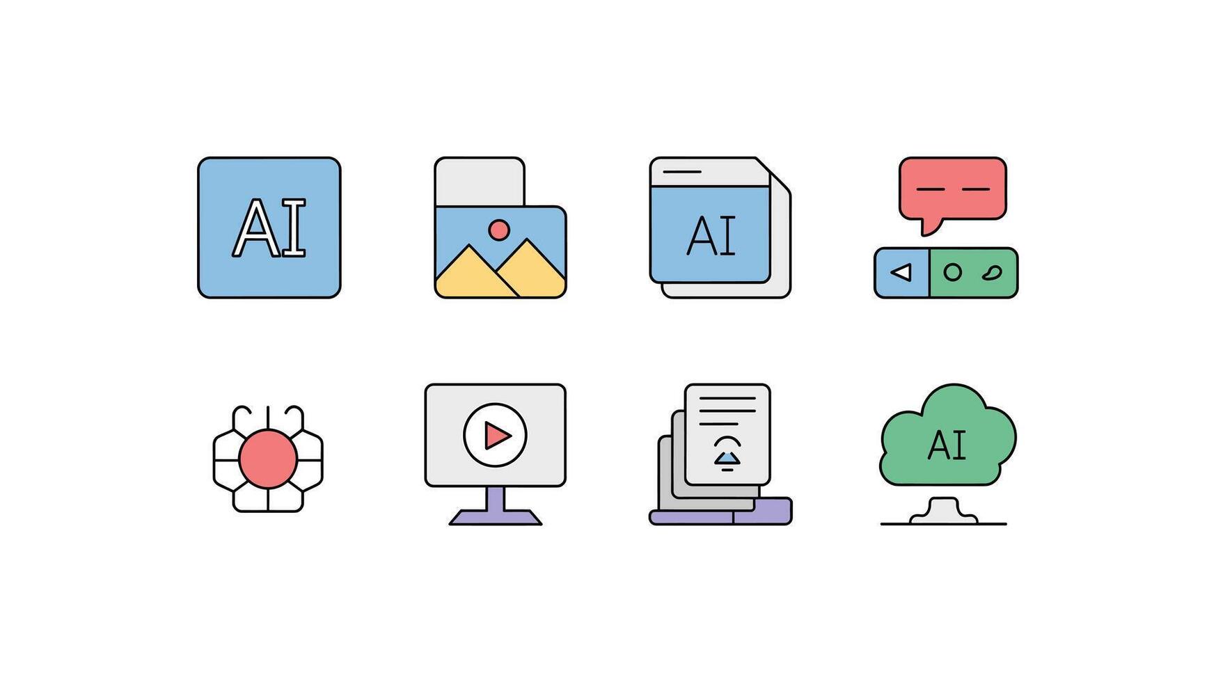 Artificial Intelligence Data Icons Set for Machine Learning, Cloud Computing, and AI Document Files and Neural Networks vector