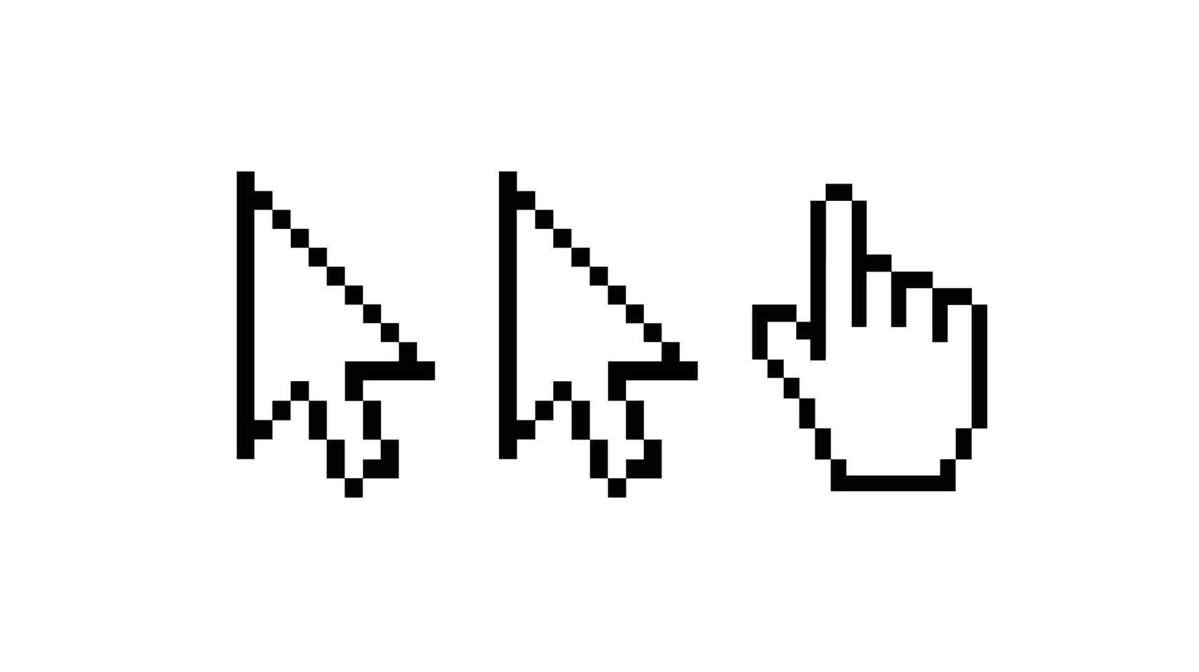 píxel Arte ratón cursores conjunto flecha, puntero, mano retro computadora gráficos, ui elementos para digital diseños y nostálgico proyectos, aislado en blanco vector