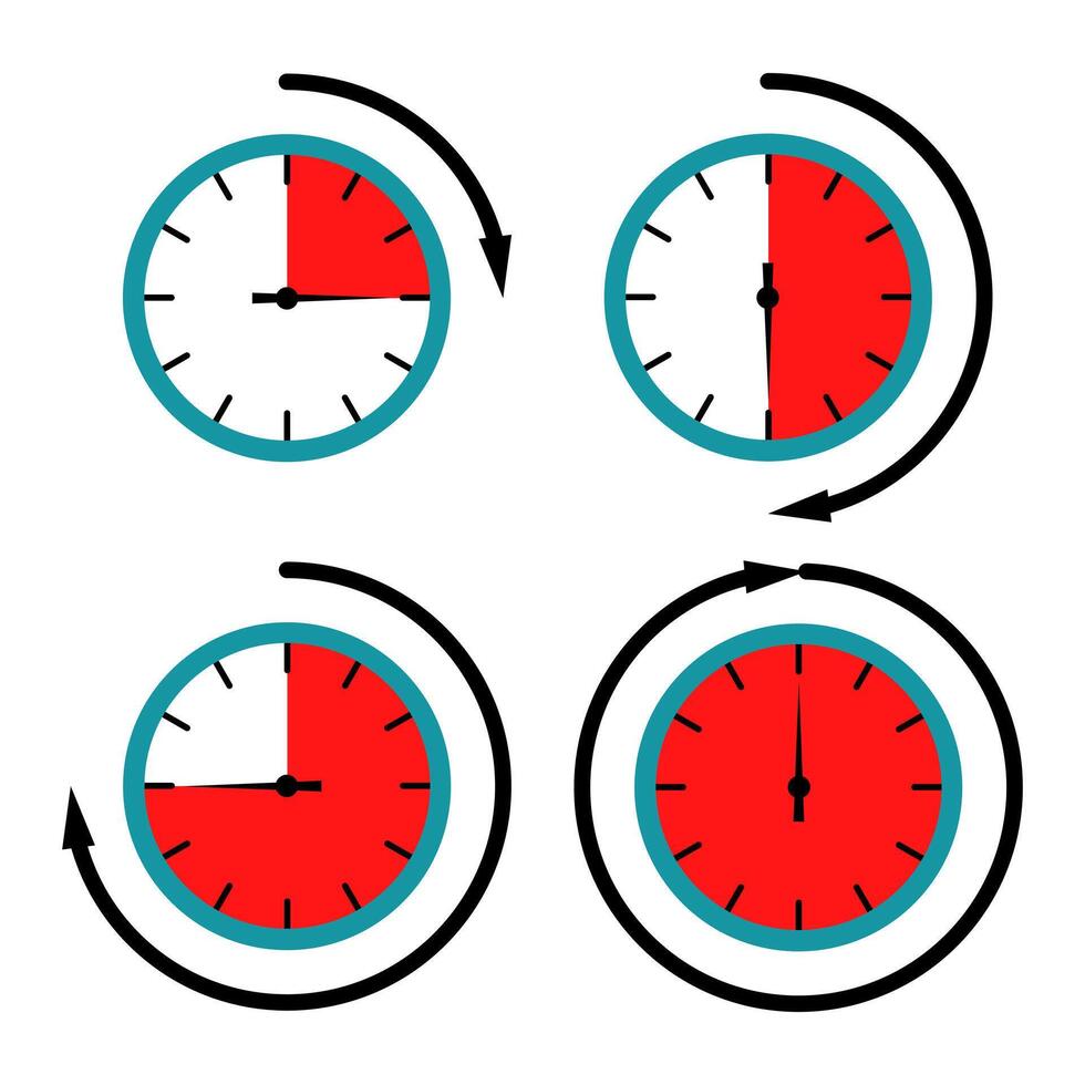 reloj hora rotación infografía. ilustración de hora progresión. diferente hora intervalos con distinto rojo sombreado segmentos vector