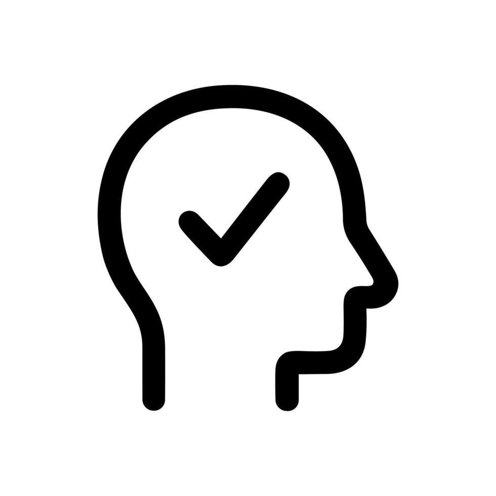 Simple Outline Head with Checkmark Symbol Representing Idea Generation Icon vector