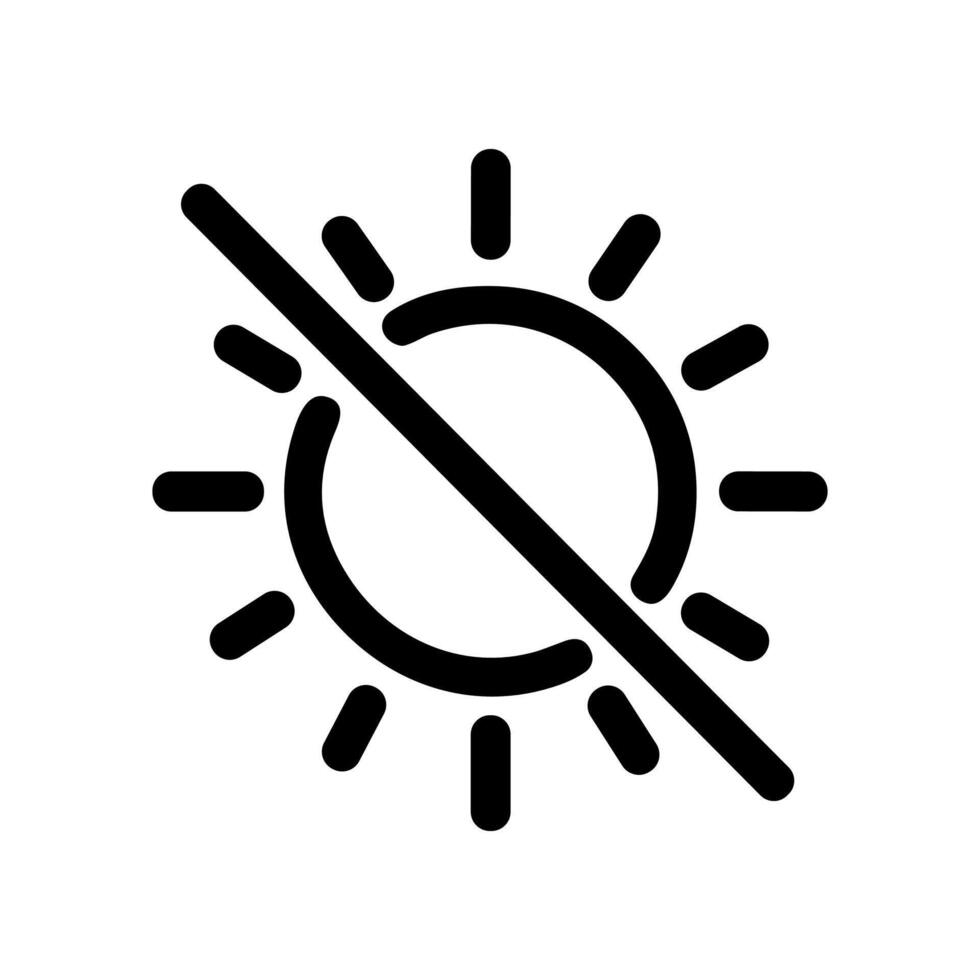 Simple Outline Blocked Sun Icon Representation with Diagonal Line Graphic Element vector