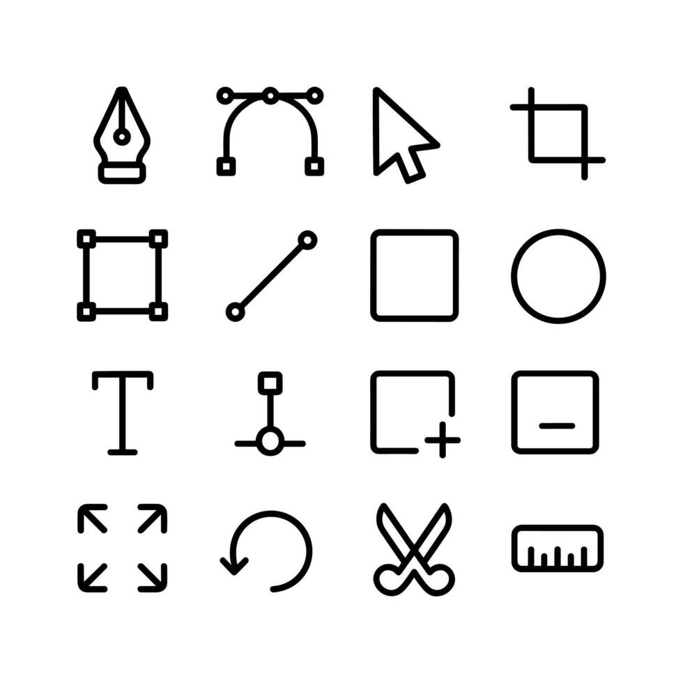 Minimalist Outline Graphic Design Tool Element Line Icon Collection vector