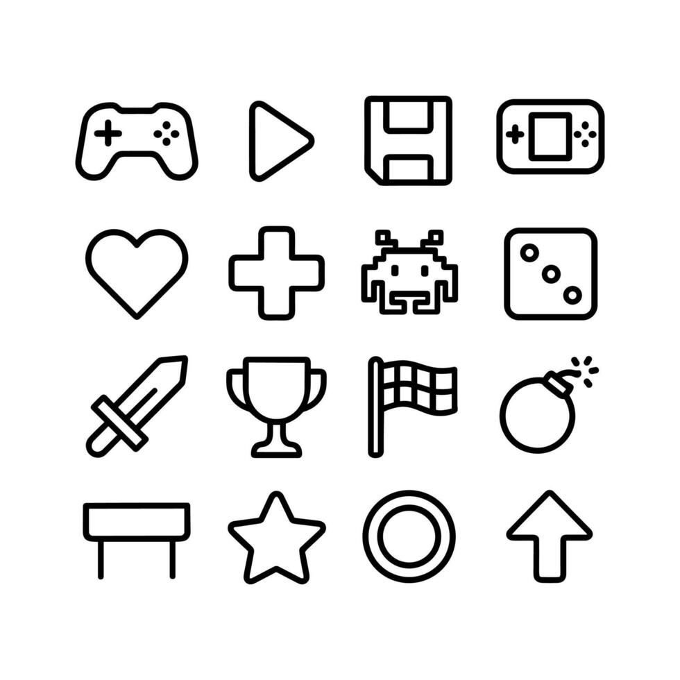 Minimalist Outline Simple Game Element and Object Set Icon vector