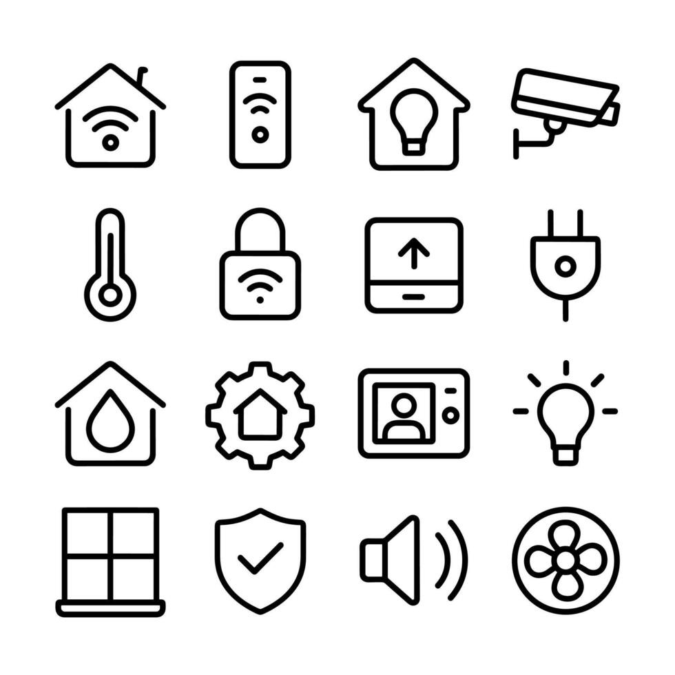 Simple Line Style Home Automation Devices and Appliances Icon Set vector