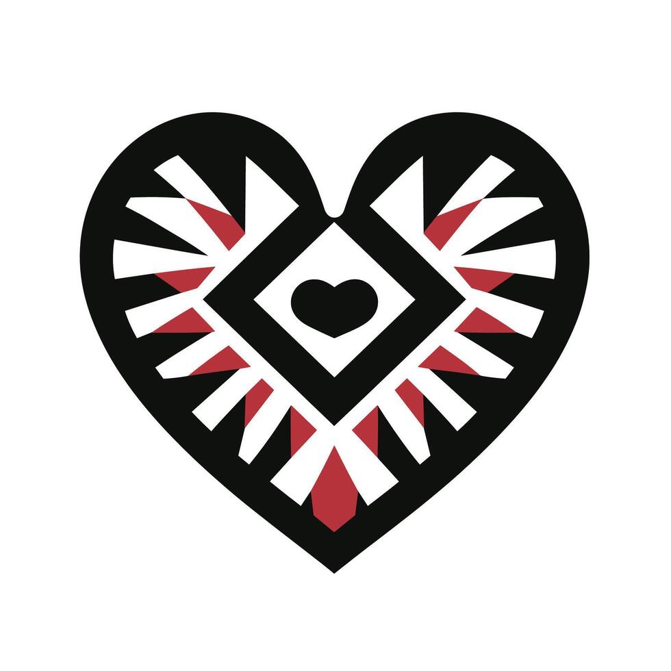 Heart design with geometric patterns featuring red and black colors vector