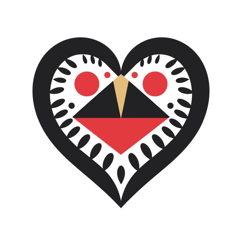 Heart-shaped design featuring a stylized bird with vibrant colors and bold patterns vector
